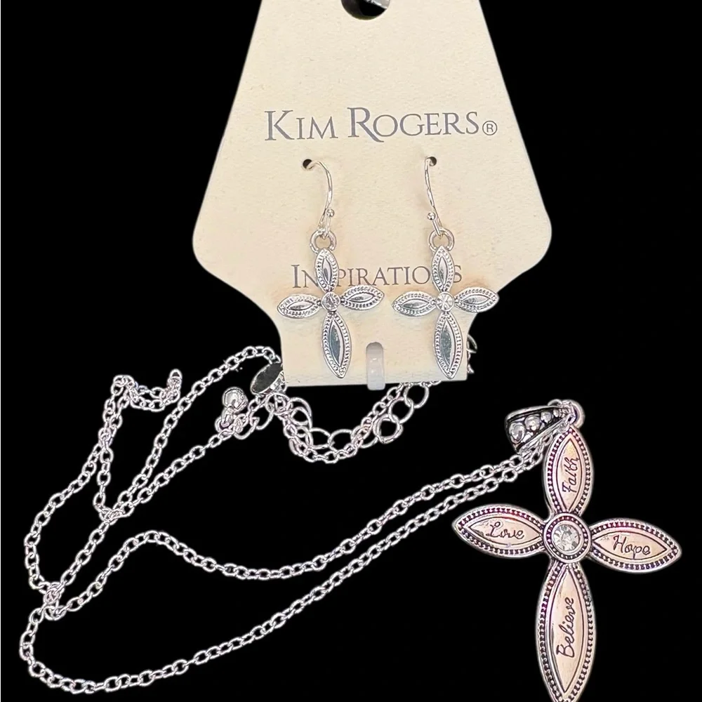 Kim Rogers‎ Inspirational Silver Cross Necklace and Earrings